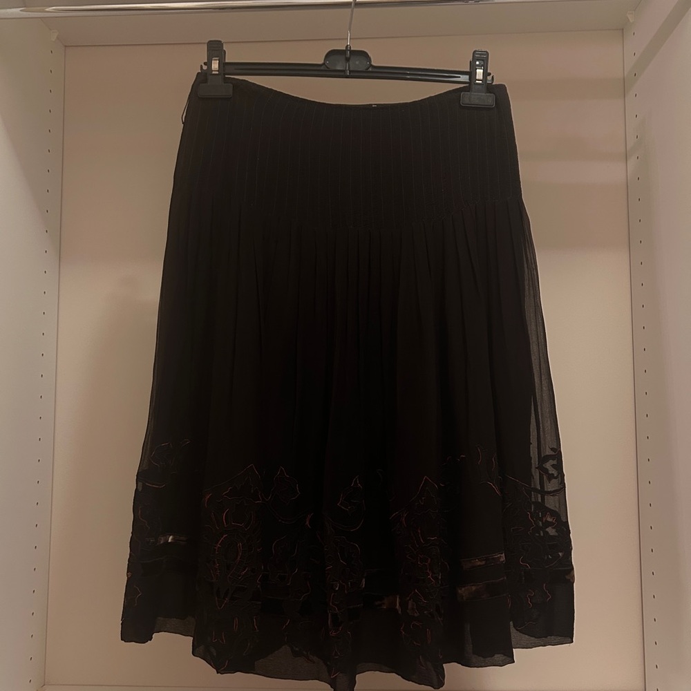 Elie Tahari Black Silk A-Line Skirt